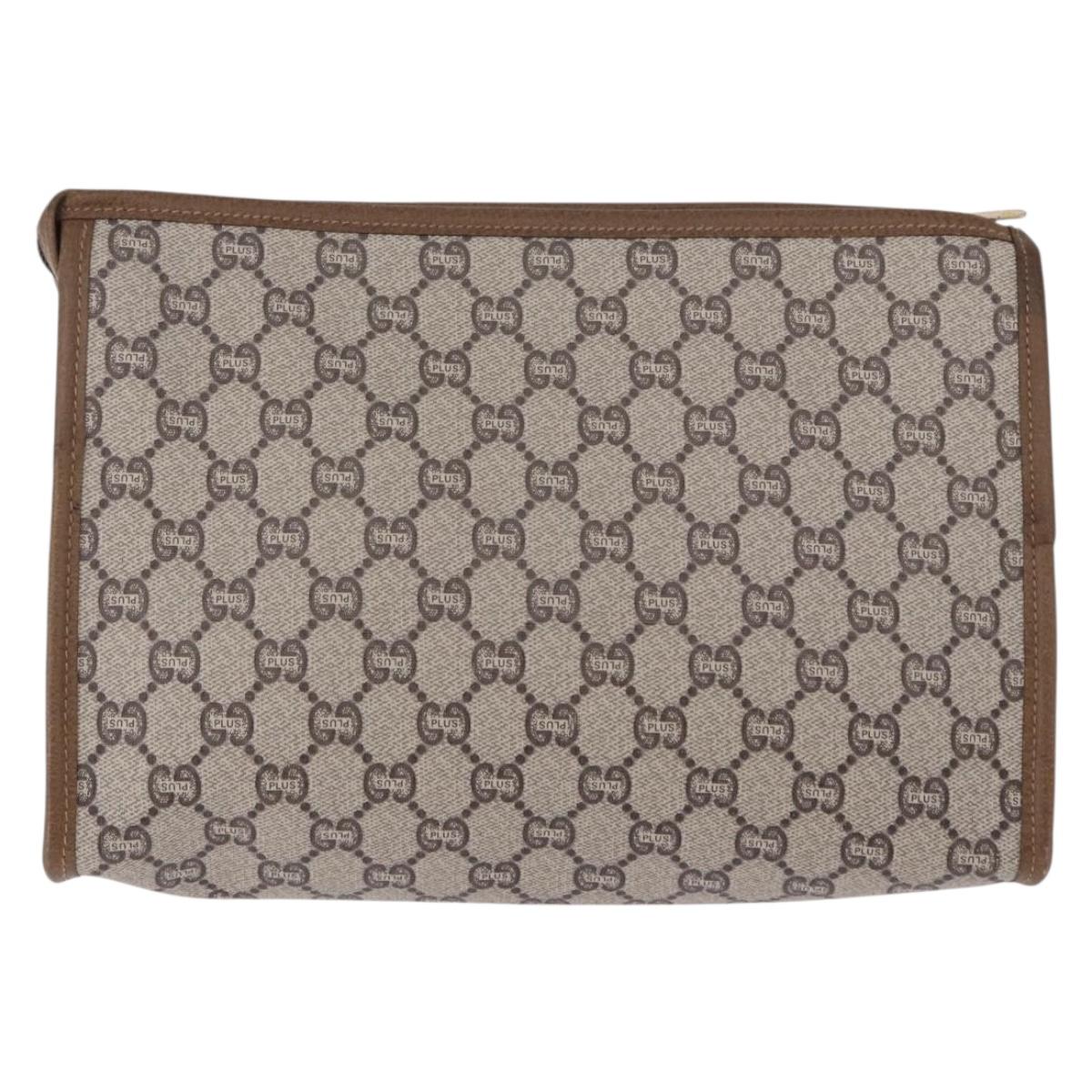 GUCCI GUCCI Plus Clutch Bag PVC Leather Beige Gold Tone Auth gh2255