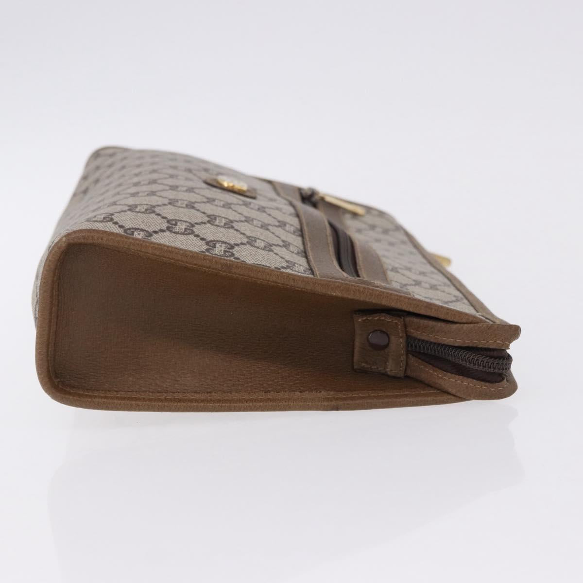 GUCCI GUCCI Plus Clutch Bag PVC Leather Beige Gold Tone Auth gh2255