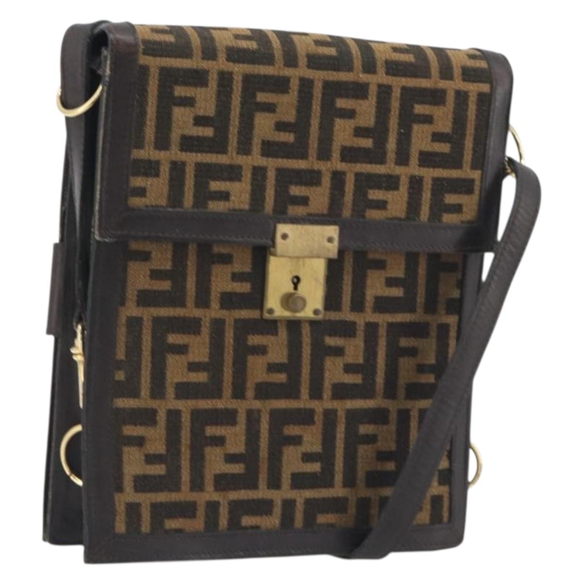 FENDI Zucca Canvas Shoulder Bag Brown Gold Tone Auth gh2256