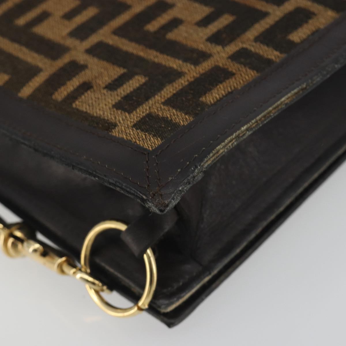FENDI Zucca Canvas Shoulder Bag Brown Gold Tone Auth gh2256
