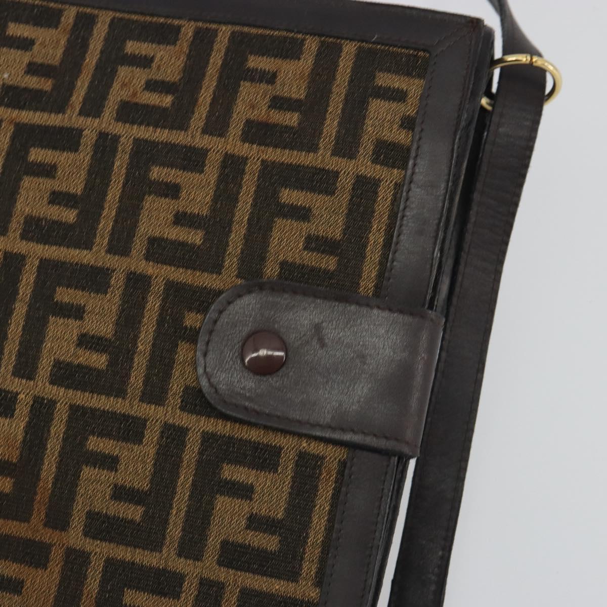 FENDI Zucca Canvas Shoulder Bag Brown Gold Tone Auth gh2256