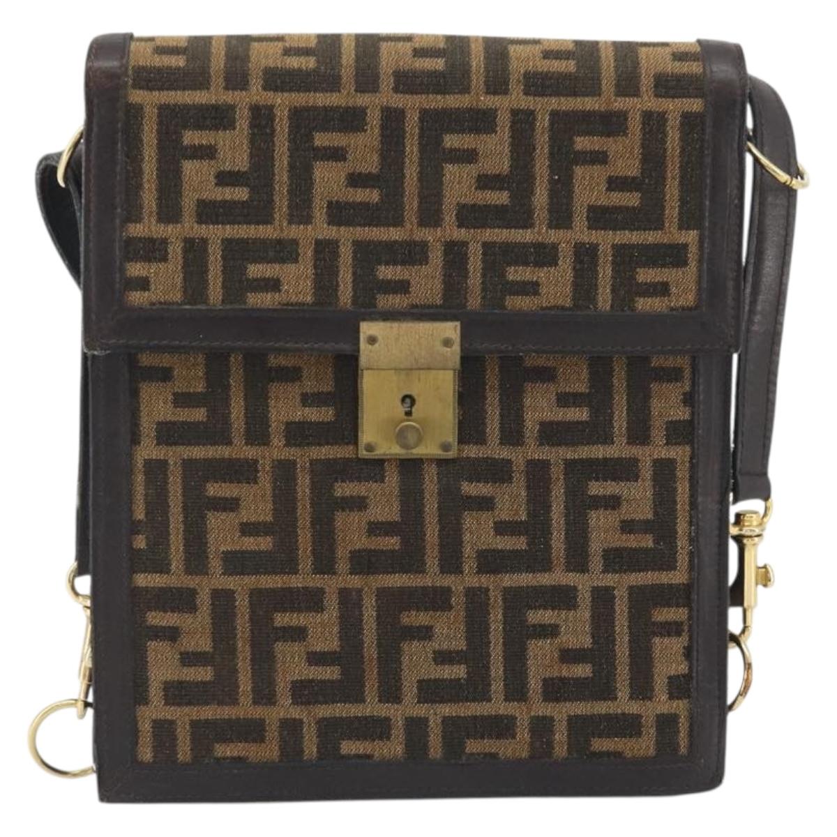 FENDI Zucca Canvas Shoulder Bag Brown Gold Tone Auth gh2256