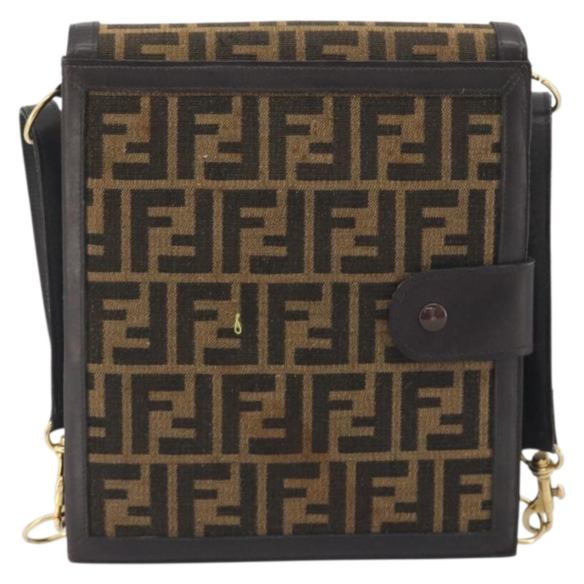 FENDI Zucca Canvas Shoulder Bag Brown Gold Tone Auth gh2256