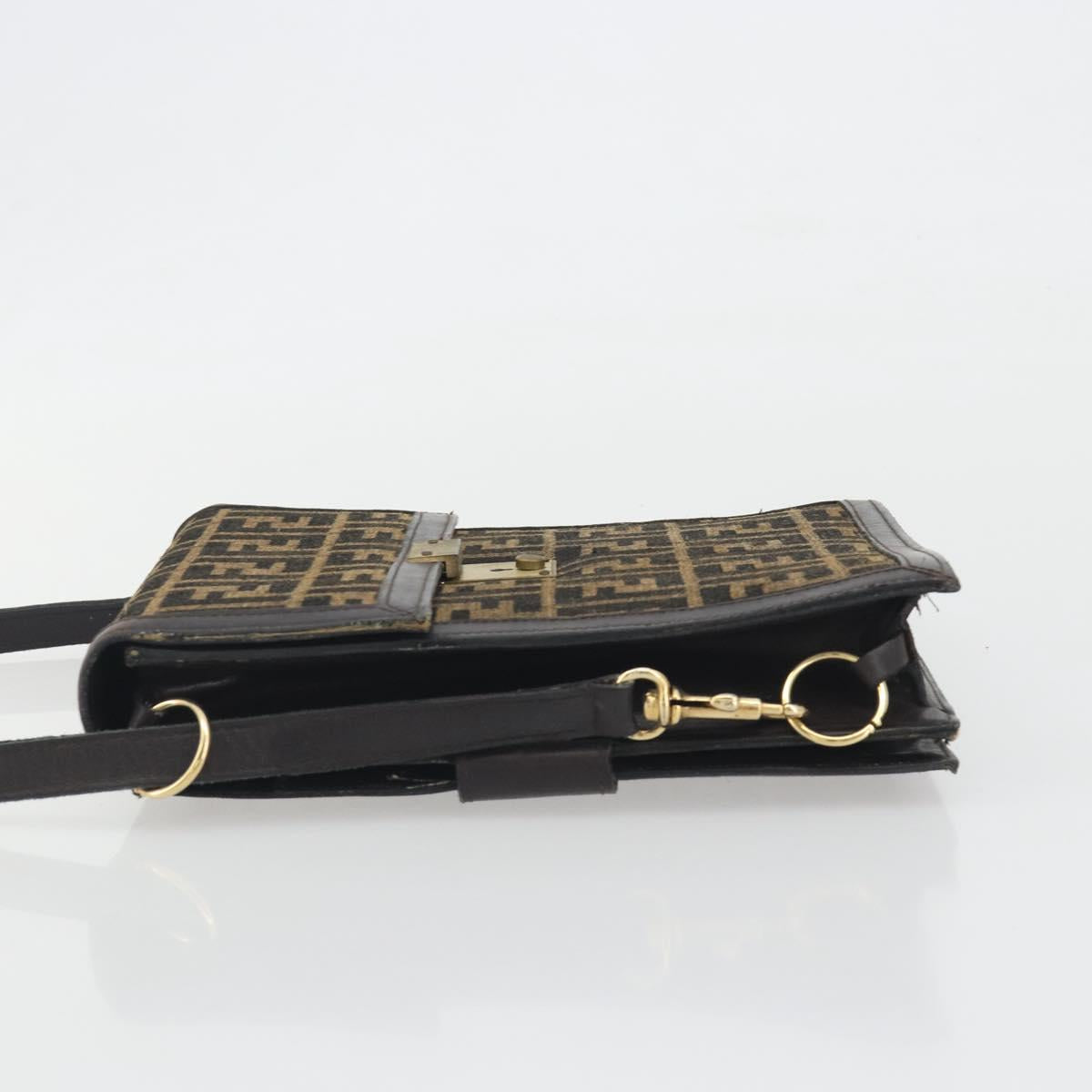 FENDI Zucca Canvas Shoulder Bag Brown Gold Tone Auth gh2256