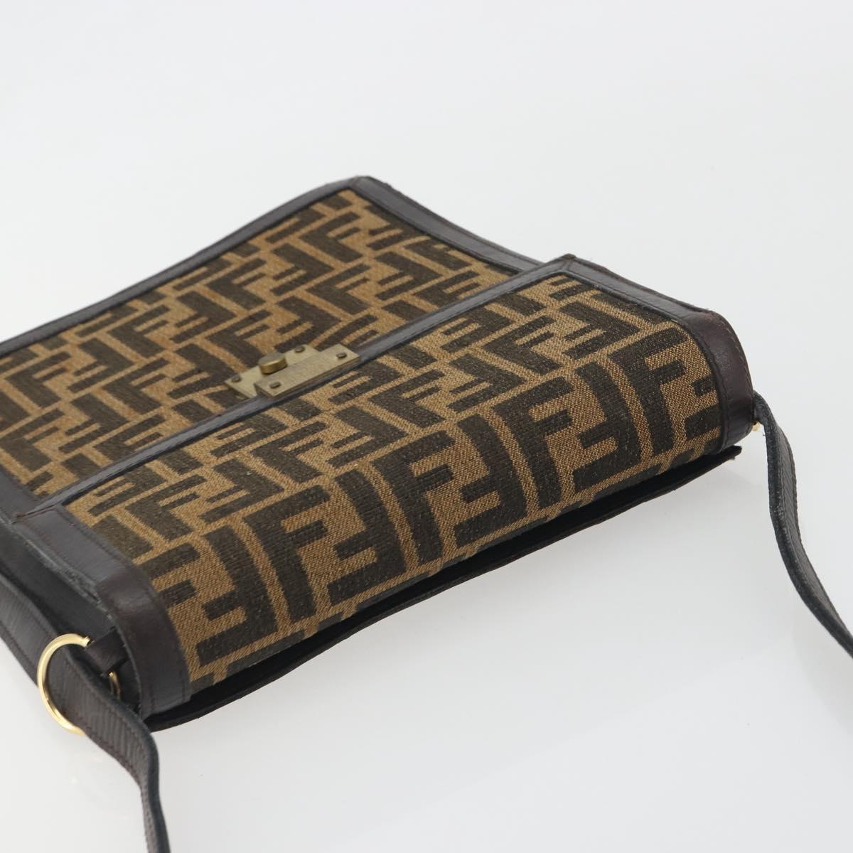 FENDI Zucca Canvas Shoulder Bag Brown Gold Tone Auth gh2256