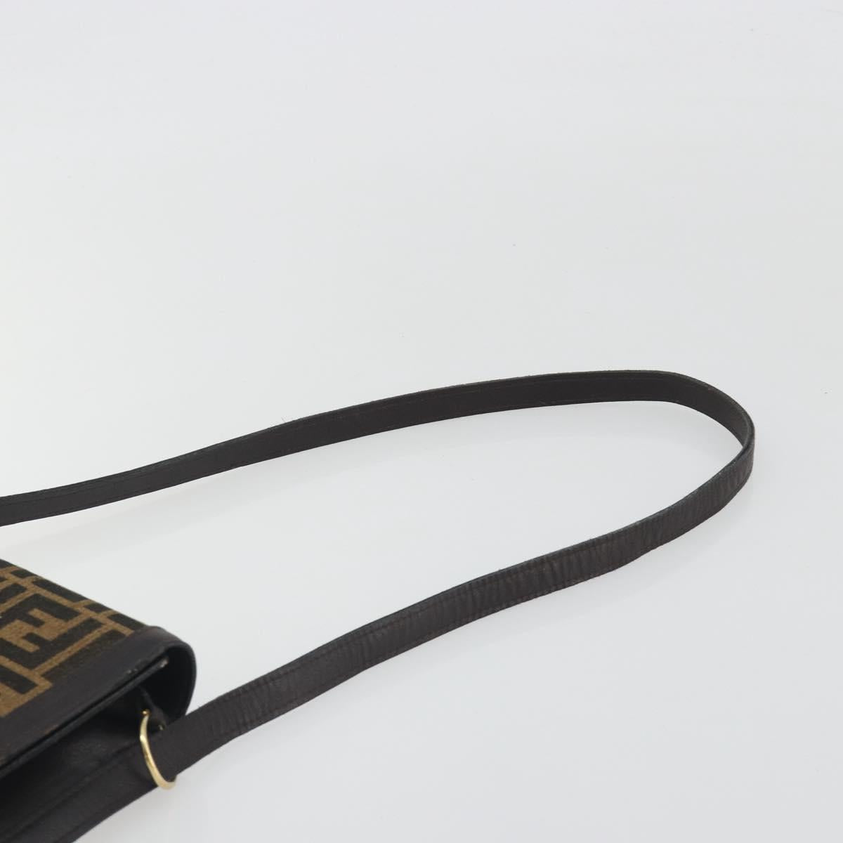 FENDI Zucca Canvas Shoulder Bag Brown Gold Tone Auth gh2256