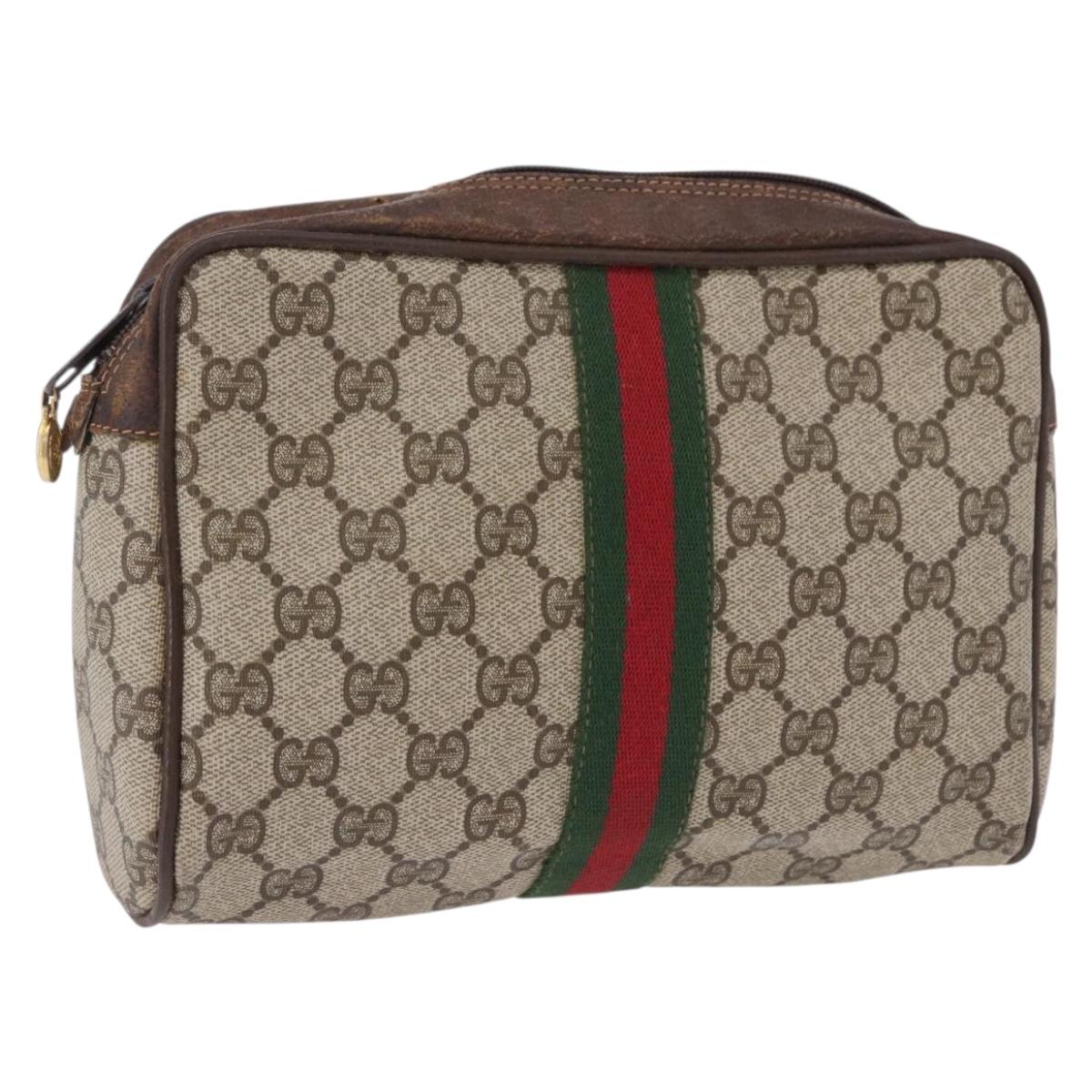 GUCCI GG Supreme Web Sherry Line Clutch Bag PVC Beige 63 014 3553 Auth gh2257
