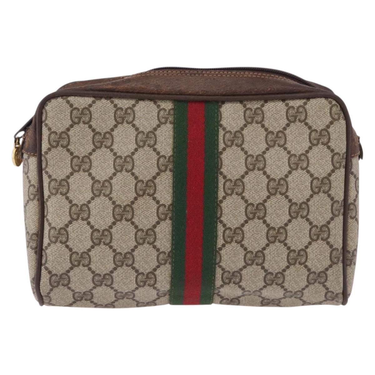 GUCCI GG Supreme Web Sherry Line Clutch Bag PVC Beige 63 014 3553 Auth gh2257