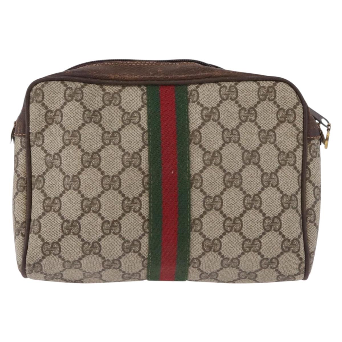 GUCCI GG Supreme Web Sherry Line Clutch Bag PVC Beige 63 014 3553 Auth gh2257