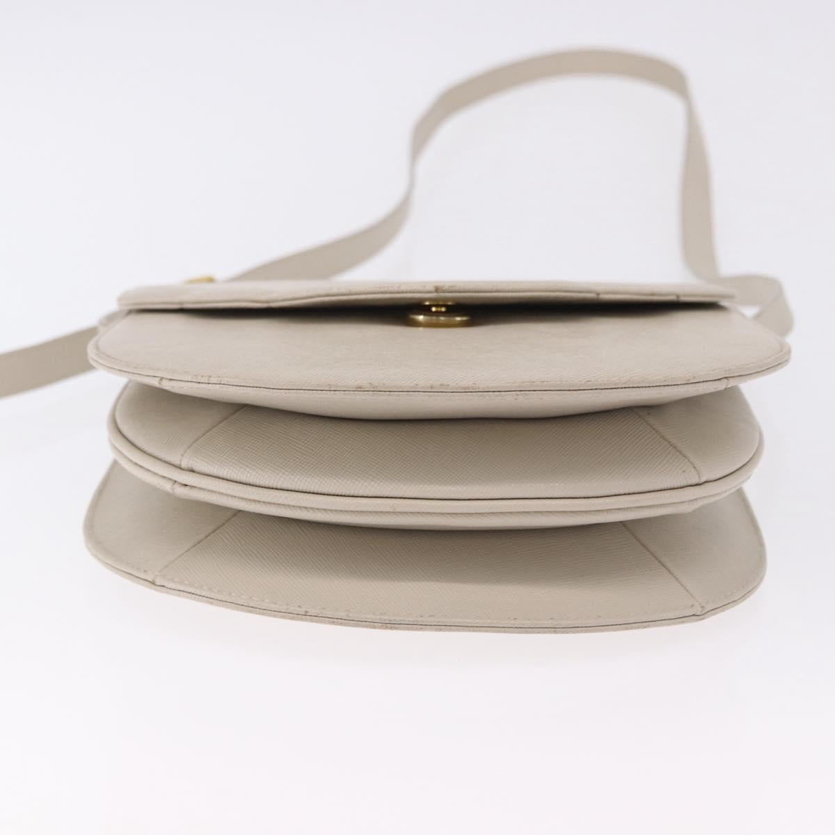 SAINT LAURENT Shoulder Bag Leather Beige Gold Tone Auth gh2258