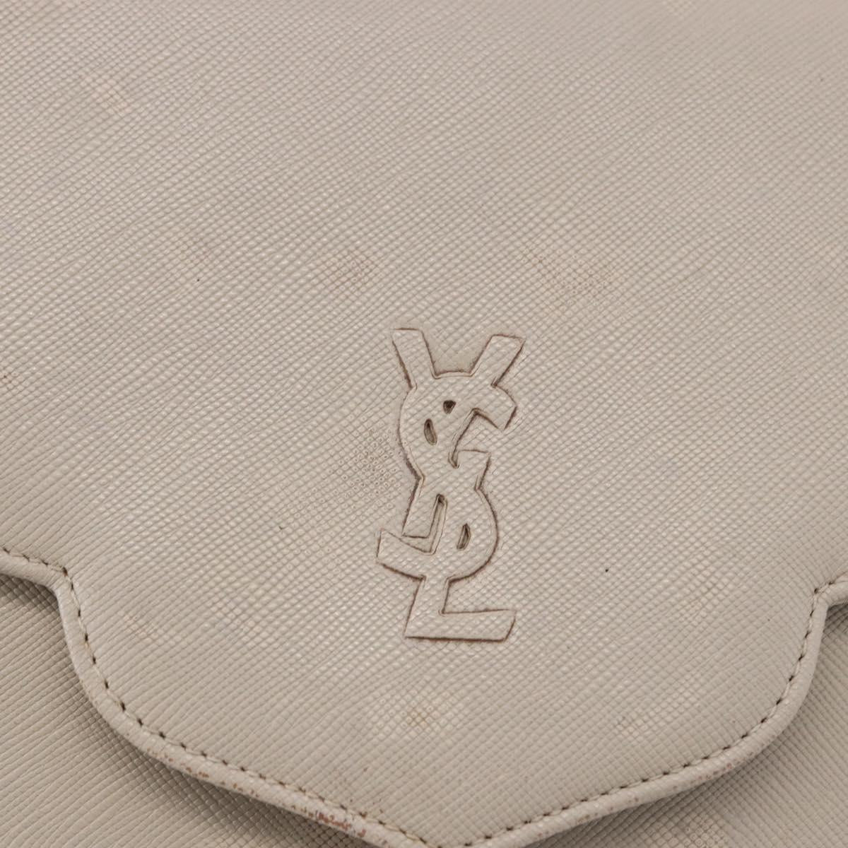 SAINT LAURENT Shoulder Bag Leather Beige Gold Tone Auth gh2258