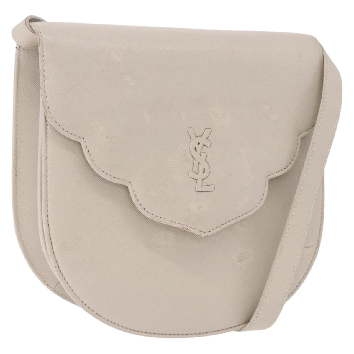 SAINT LAURENT Shoulder Bag Leather Beige Gold Tone Auth gh2258
