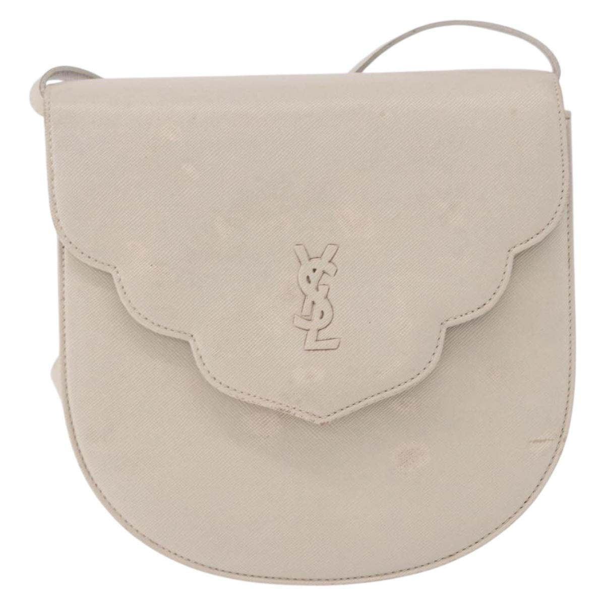 SAINT LAURENT Shoulder Bag Leather Beige Gold Tone Auth gh2258
