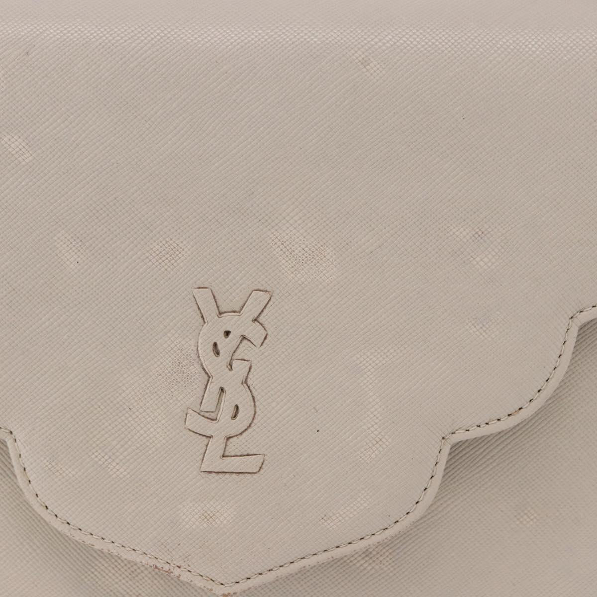 SAINT LAURENT Shoulder Bag Leather Beige Gold Tone Auth gh2258