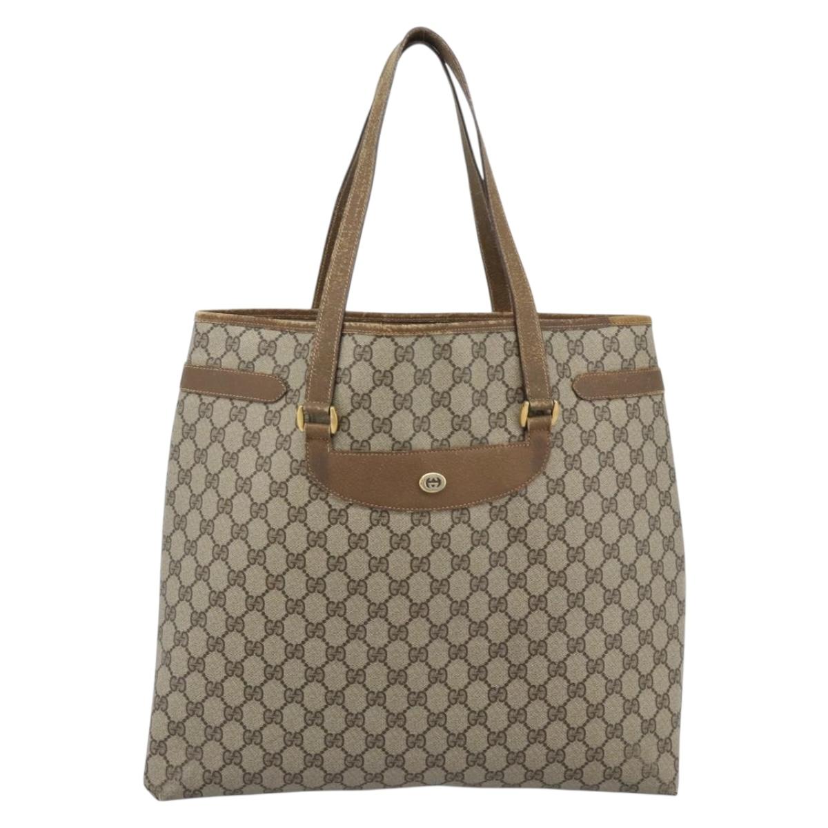 GUCCI GG Supreme Tote Bag PVC Leather Beige Gold Tone 39 02 061 Auth gh2260