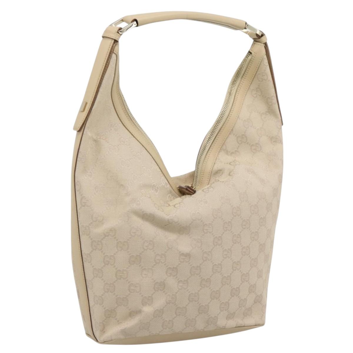 GUCCI GG Canvas Hand Bag Beige Gold Tone 73885 Auth gh2261A