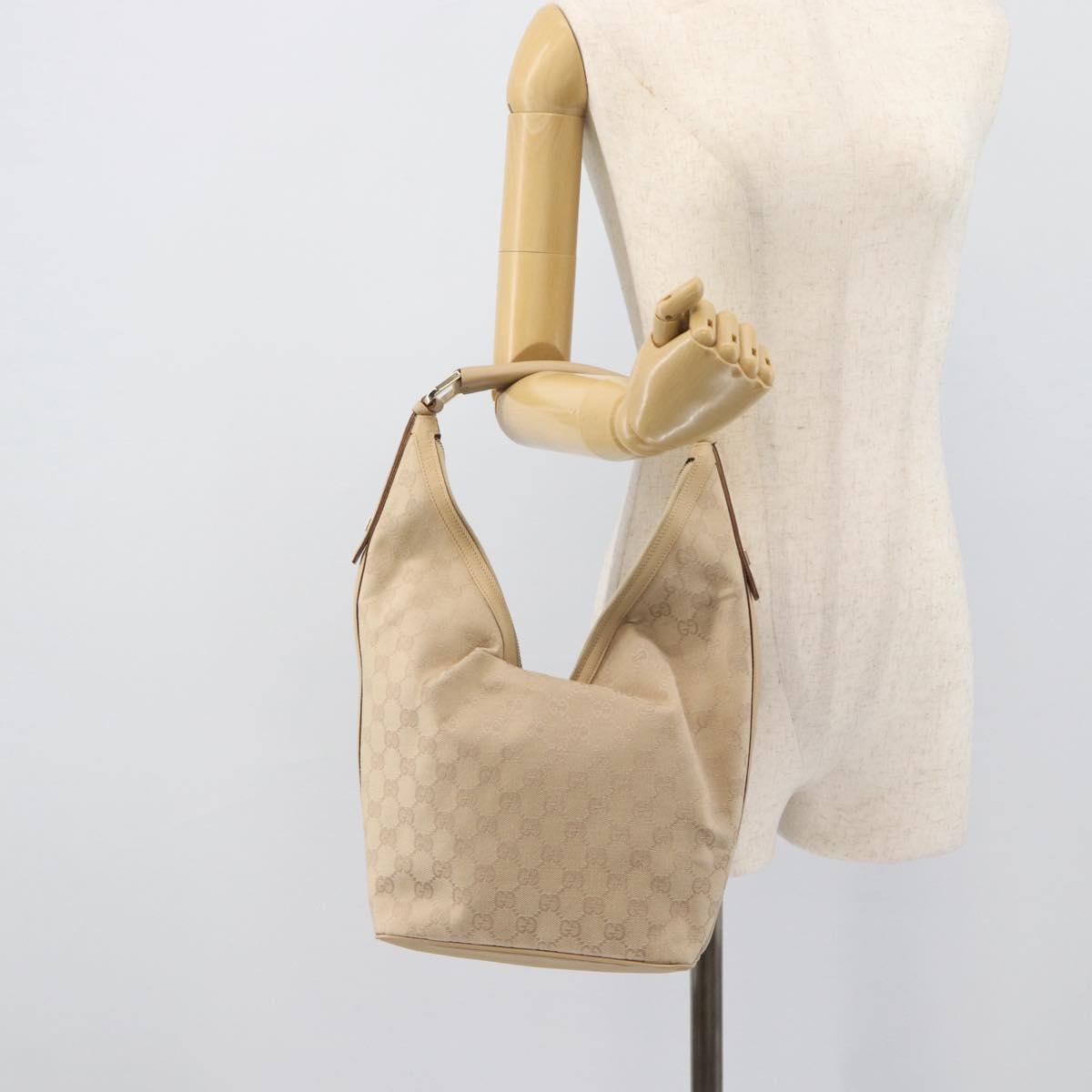 GUCCI GG Canvas Hand Bag Beige Gold Tone 73885 Auth gh2261A