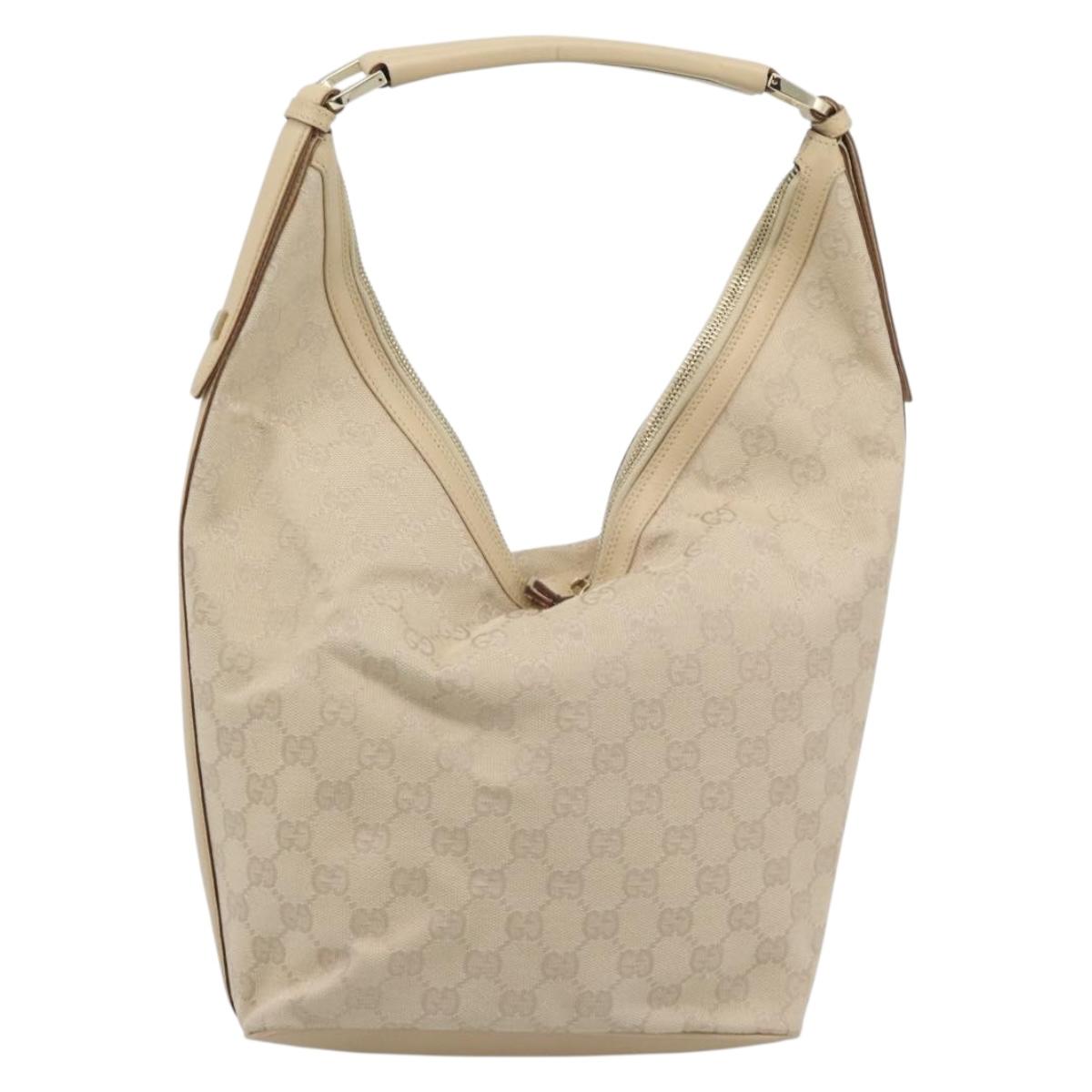 GUCCI GG Canvas Hand Bag Beige Gold Tone 73885 Auth gh2261A
