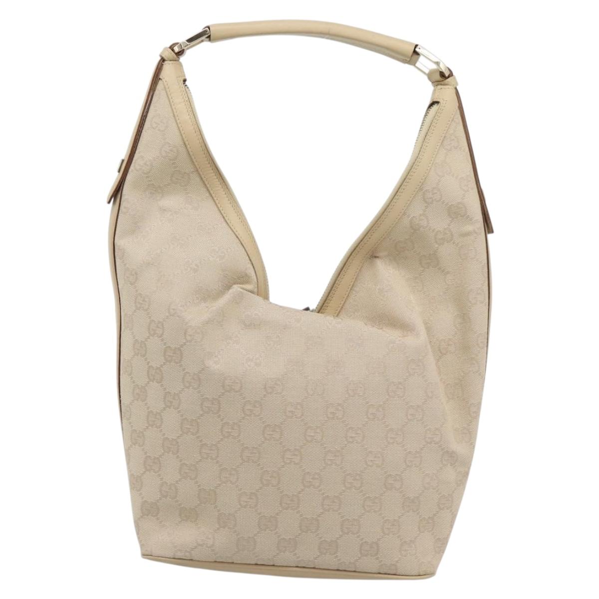GUCCI GG Canvas Hand Bag Beige Gold Tone 73885 Auth gh2261A