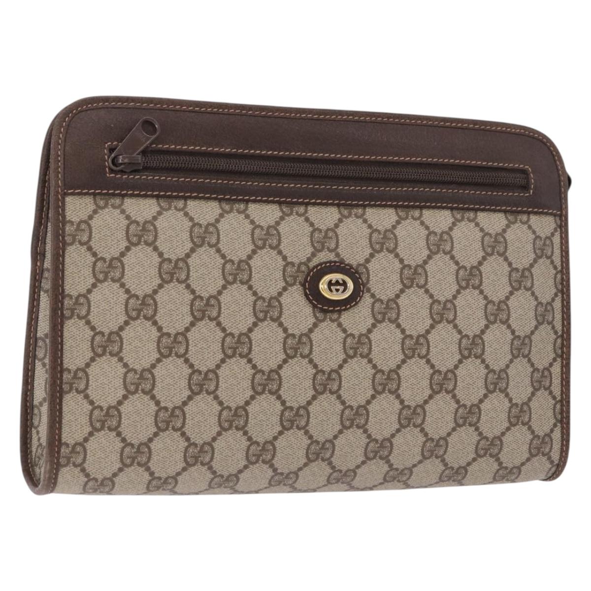 GUCCI GG Supreme Clutch Bag PVC Leather Beige Gold Tone 97 01 037 Auth gh2262