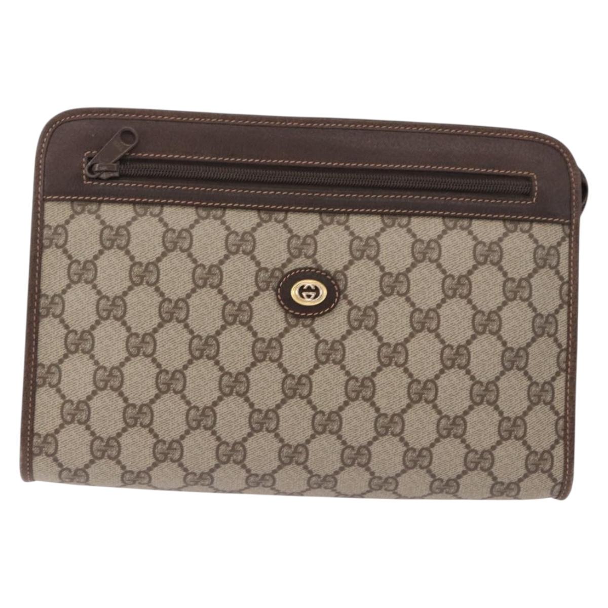 GUCCI GG Supreme Clutch Bag PVC Leather Beige Gold Tone 97 01 037 Auth gh2262