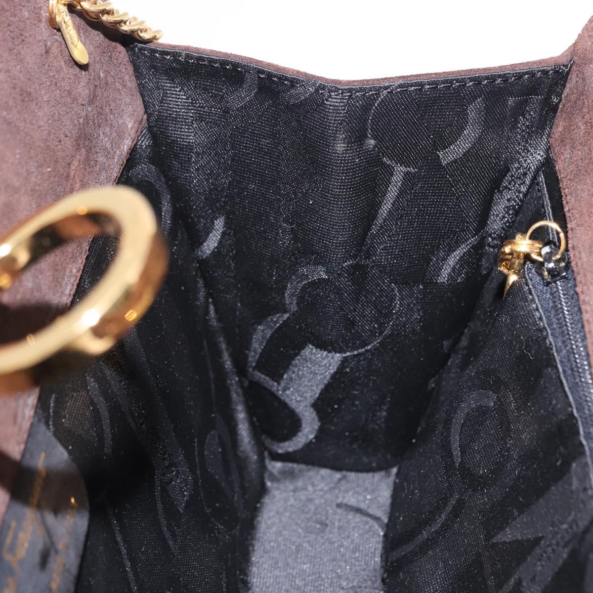 Salvatore Ferragamo Gancini Chain Shoulder Bag Suede Brown Gold Tone Auth gh2265