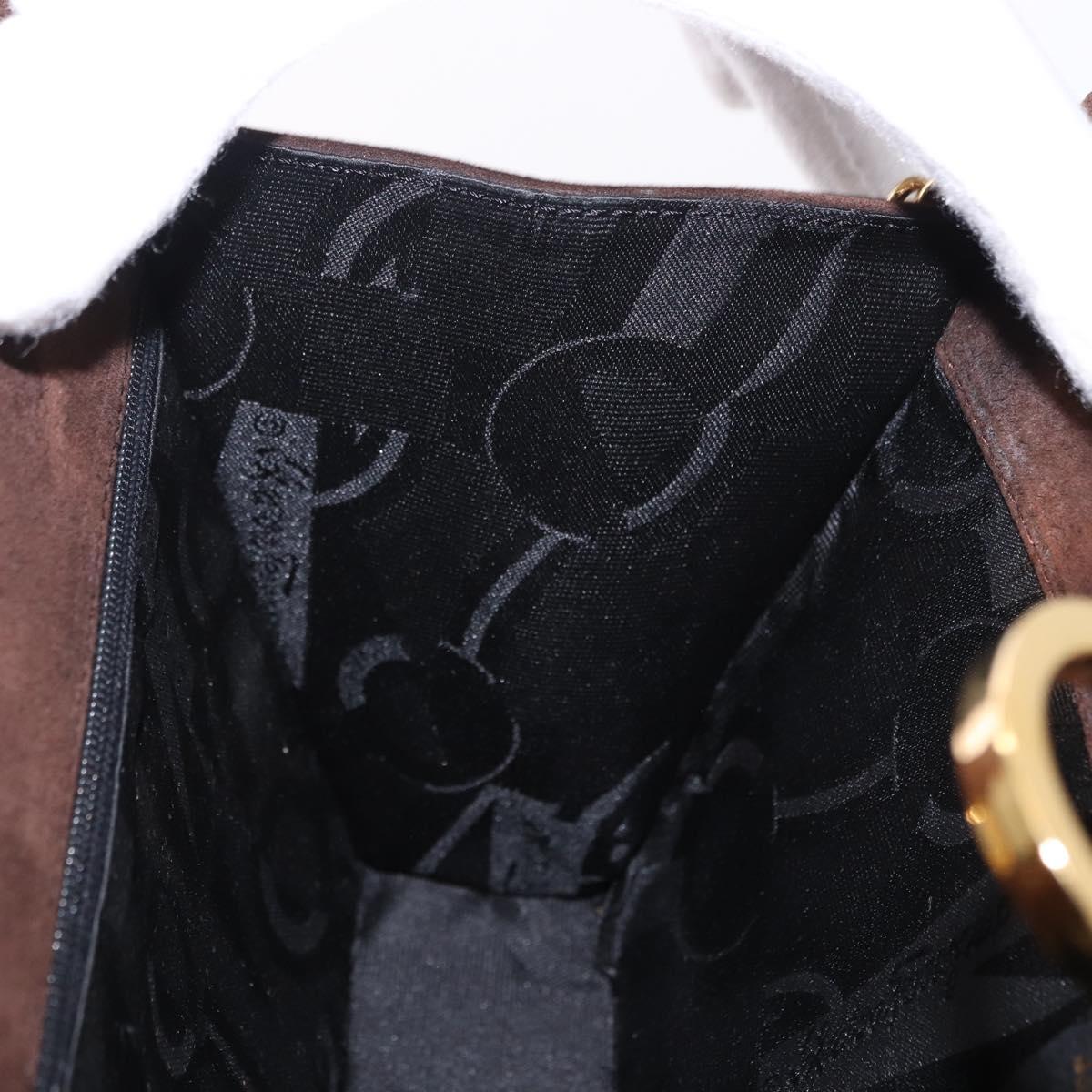 Salvatore Ferragamo Gancini Chain Shoulder Bag Suede Brown Gold Tone Auth gh2265