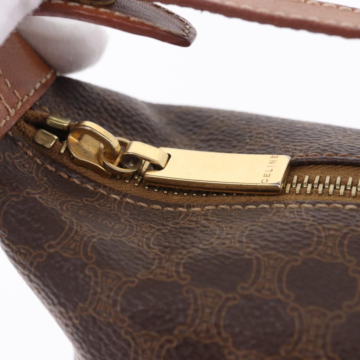 CELINE Macadam Vanity Hand Bag PVC Leather Brown Gold Tone Auth gh2267