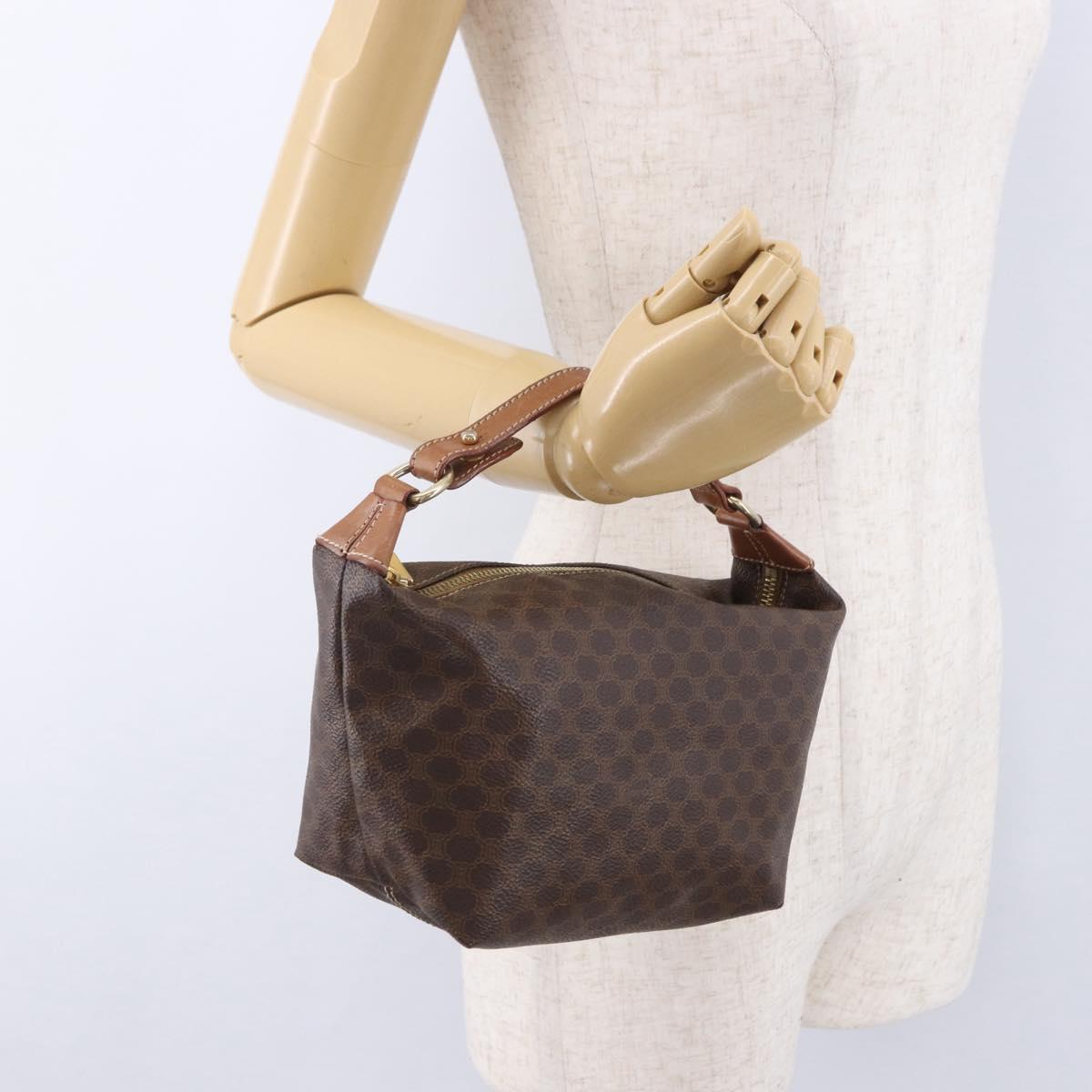 CELINE Macadam Vanity Hand Bag PVC Leather Brown Gold Tone Auth gh2267