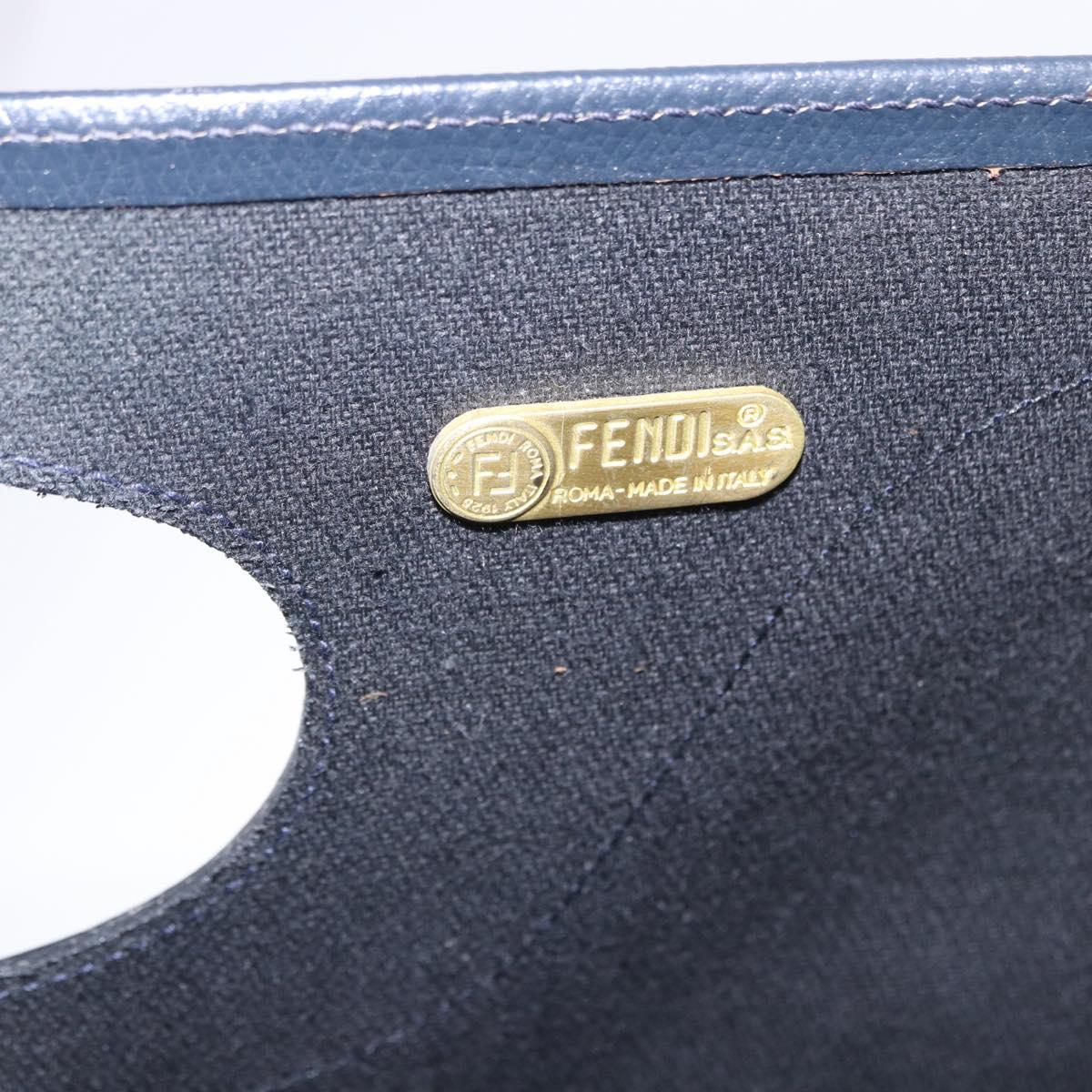 FENDI Hand Bag Canvas Navy Black Auth gh2269