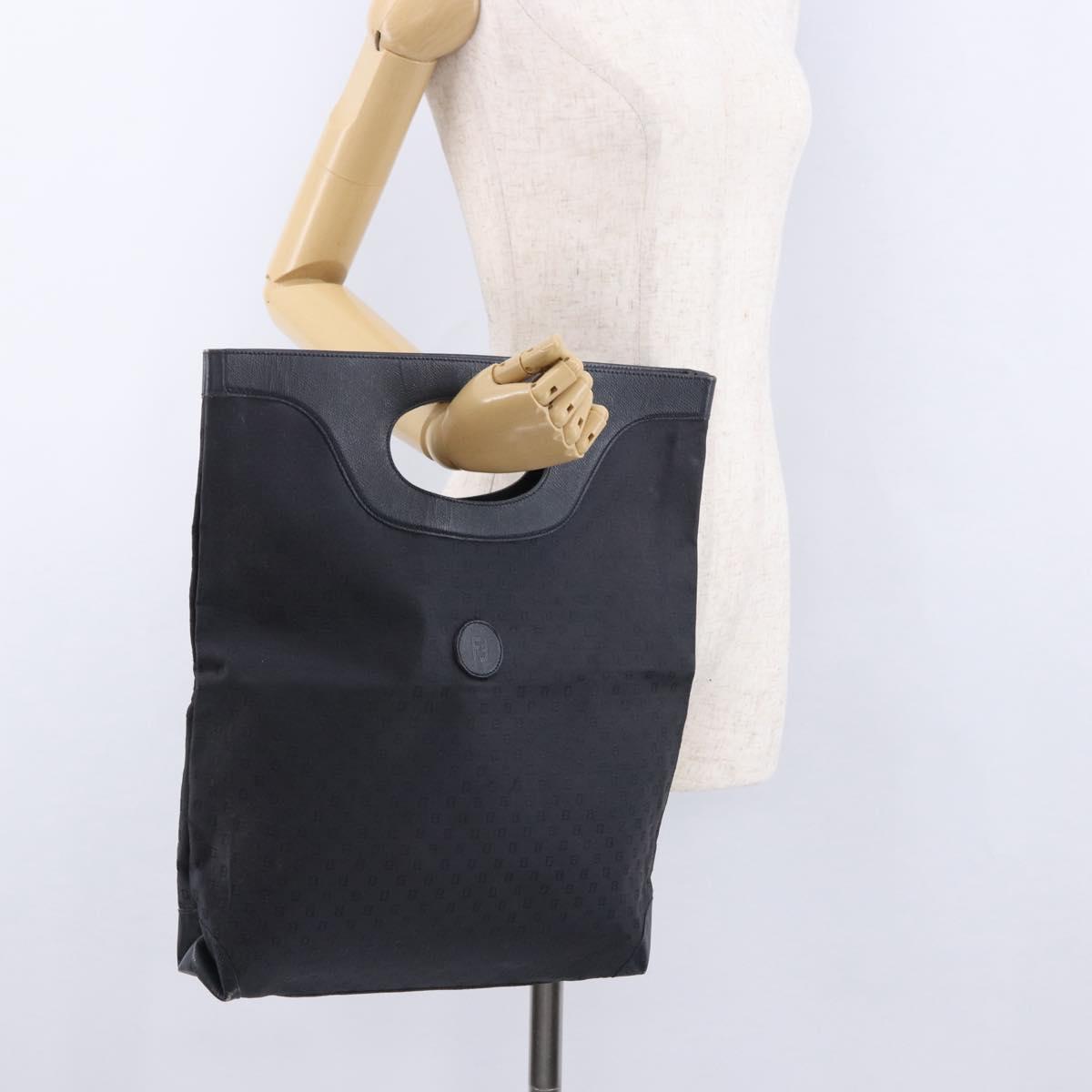 FENDI Hand Bag Canvas Navy Black Auth gh2269