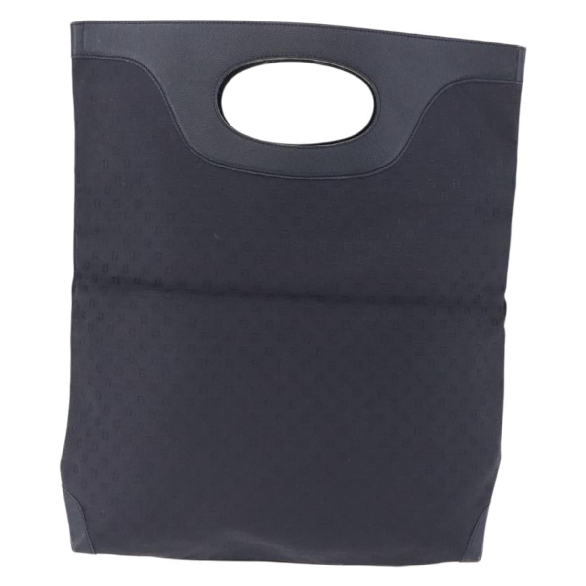 FENDI Hand Bag Canvas Navy Black Auth gh2269
