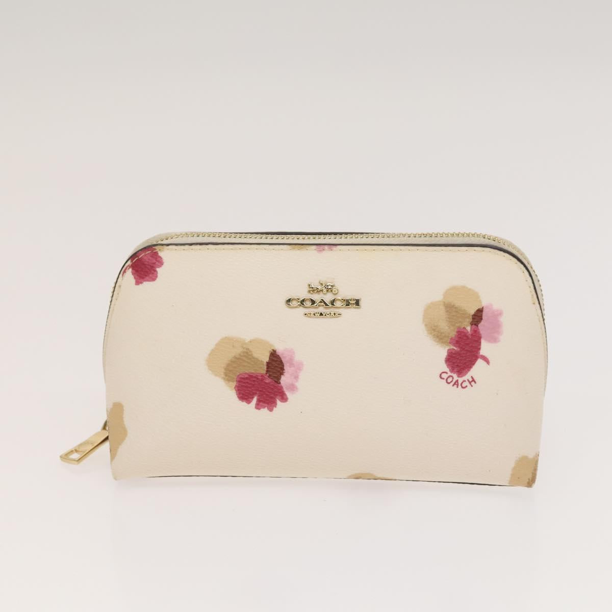 Coach Signature Pouch PVC Leather 5Set Beige White Auth gh227