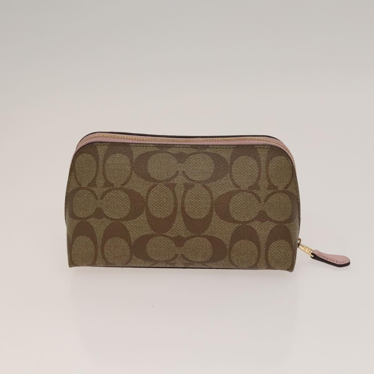 Coach Signature Pouch PVC Leather 5Set Beige White Auth gh227