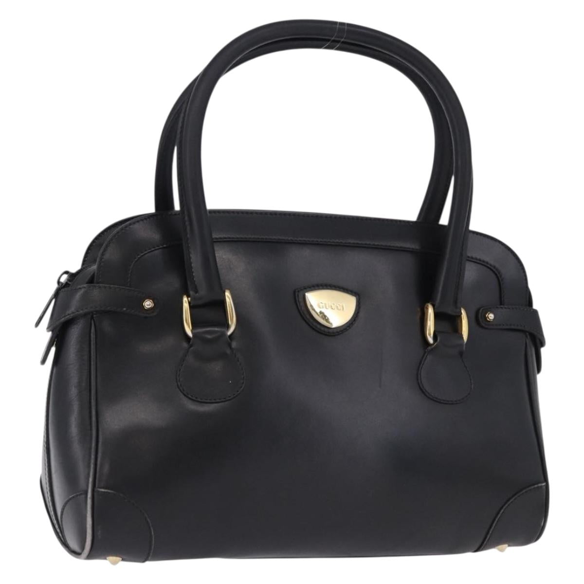 GUCCI Hand Bag Leather Black Gold Tone 000 106 1325 Auth gh2273