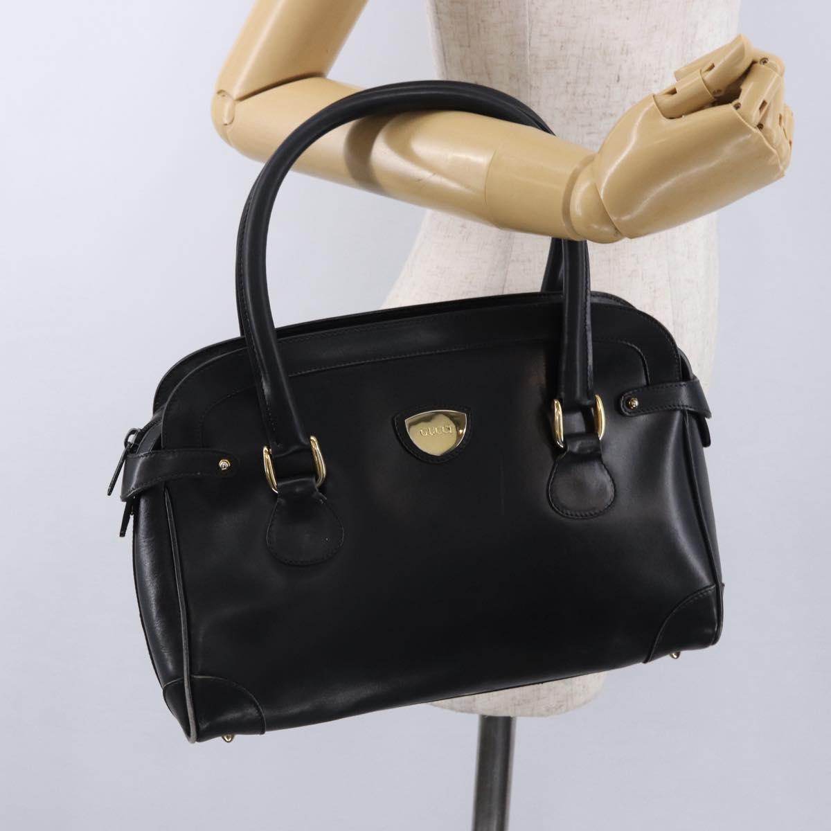 GUCCI Hand Bag Leather Black Gold Tone 000 106 1325 Auth gh2273