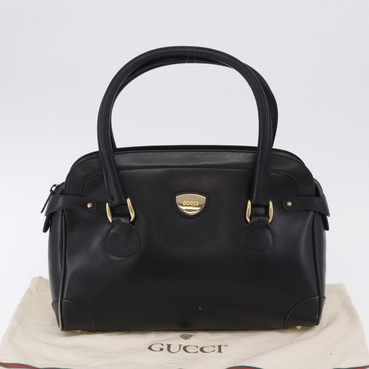 GUCCI Hand Bag Leather Black Gold Tone 000 106 1325 Auth gh2273