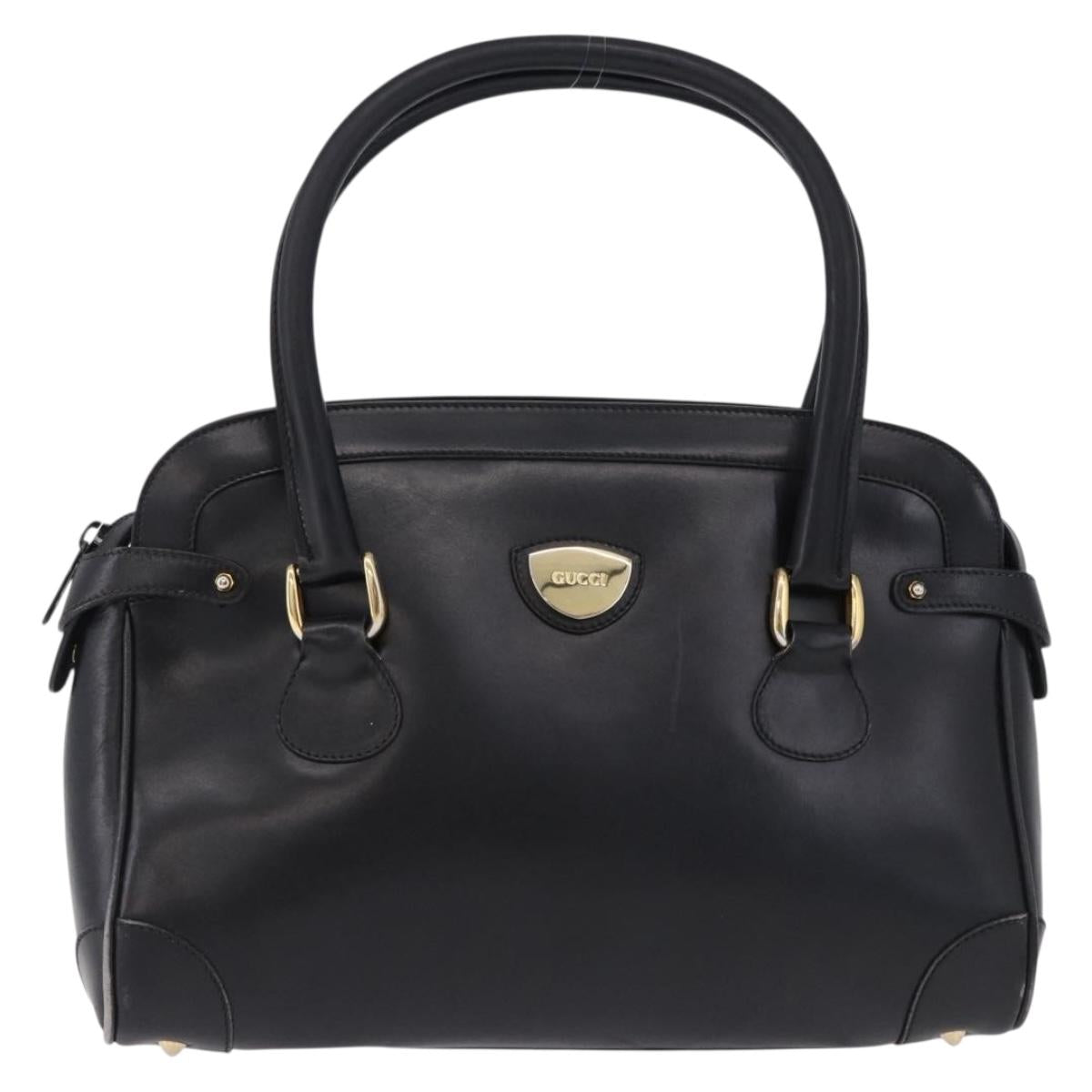 GUCCI Hand Bag Leather Black Gold Tone 000 106 1325 Auth gh2273