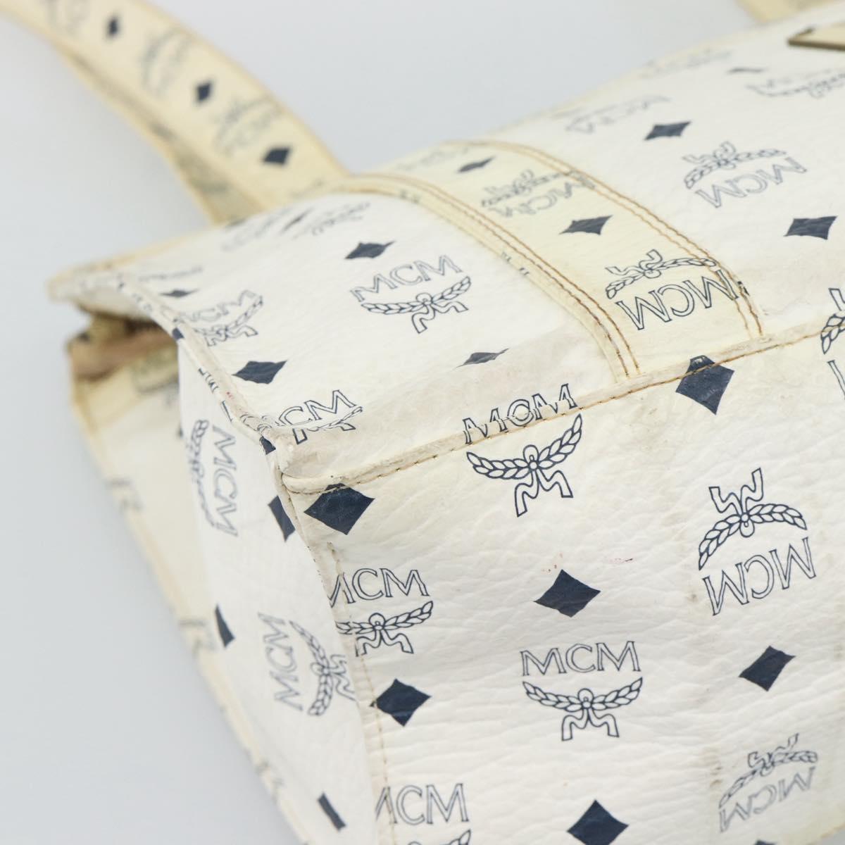 MCM Vicetos Tote Bag PVC Leather White Gold Tone Auth gh2274