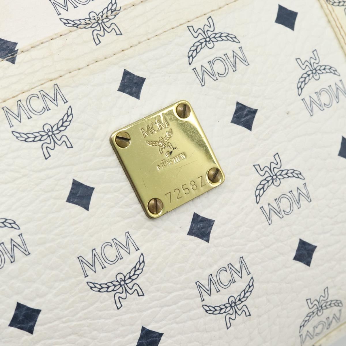 MCM Vicetos Tote Bag PVC Leather White Gold Tone Auth gh2274