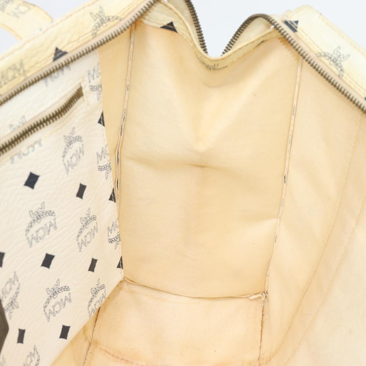 MCM Vicetos Tote Bag PVC Leather White Gold Tone Auth gh2274
