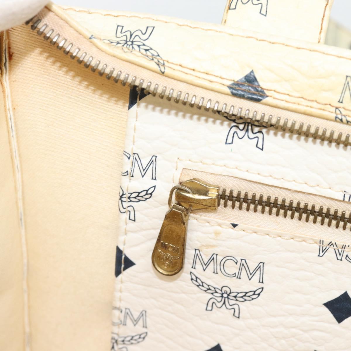 MCM Vicetos Tote Bag PVC Leather White Gold Tone Auth gh2274