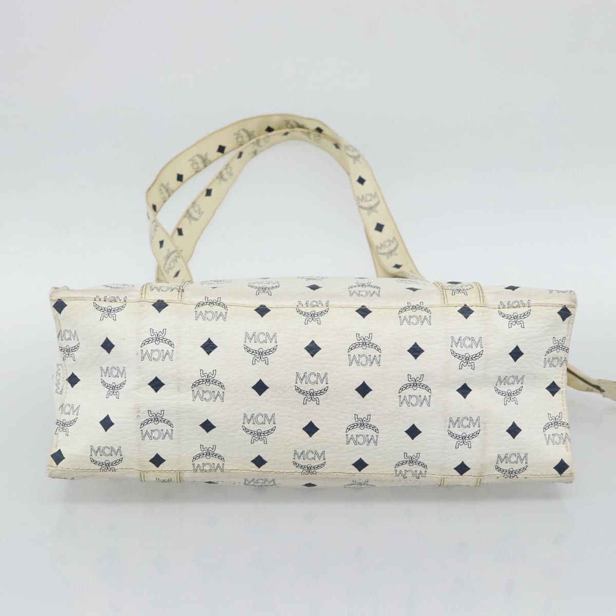 MCM Vicetos Tote Bag PVC Leather White Gold Tone Auth gh2274