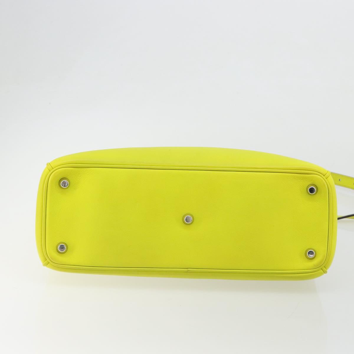 Christian Dior Diorissimo Hand Bag Leather 2way Yellow Silver Auth gh2276A