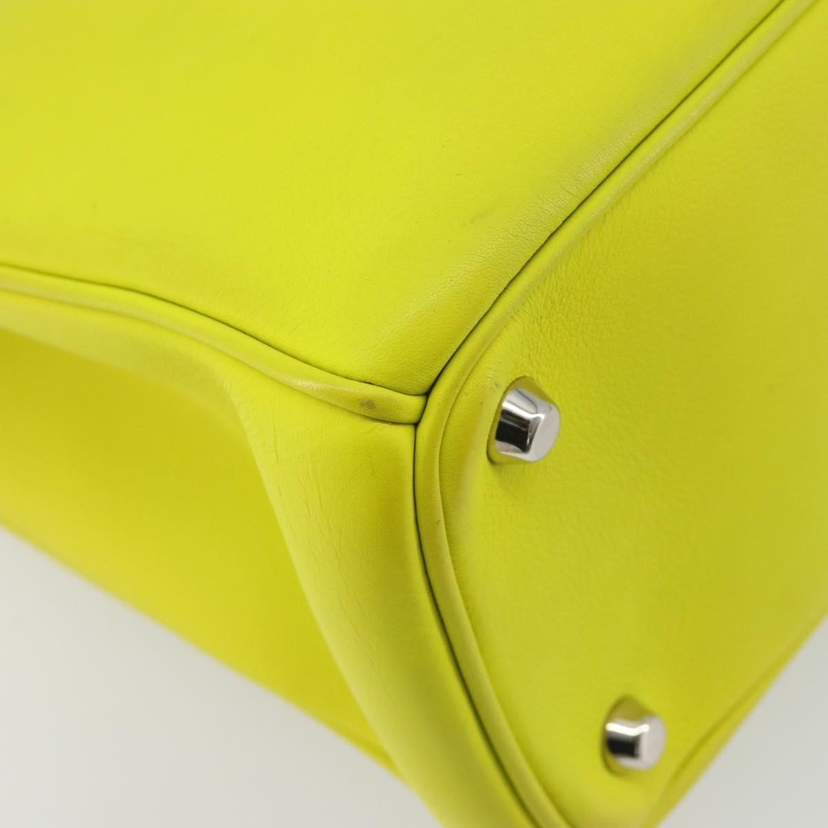 Christian Dior Diorissimo Hand Bag Leather 2way Yellow Silver Auth gh2276A