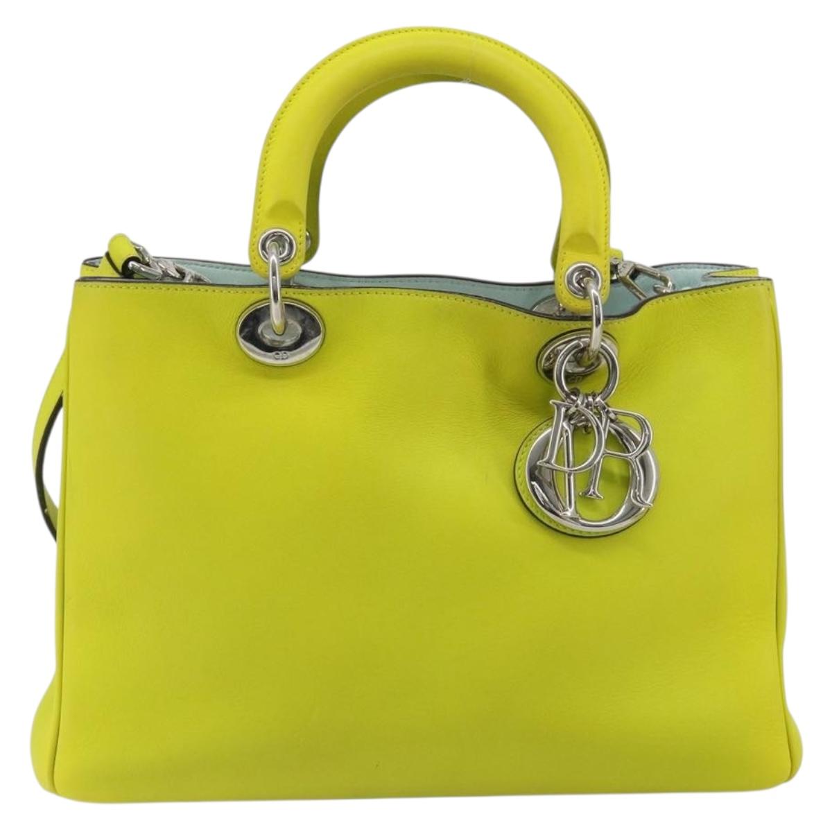 Christian Dior Diorissimo Hand Bag Leather 2way Yellow Silver Auth gh2276A