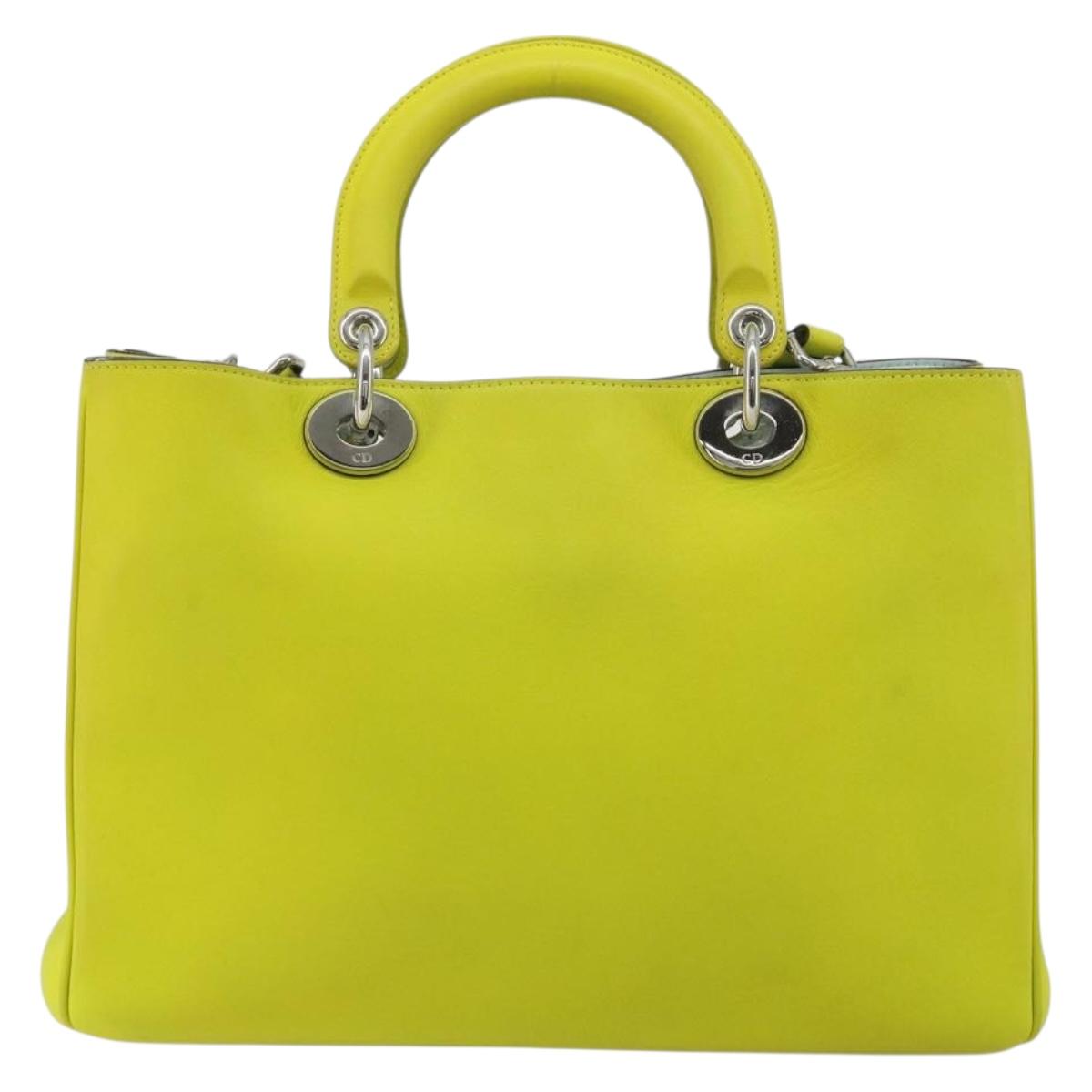 Christian Dior Diorissimo Hand Bag Leather 2way Yellow Silver Auth gh2276A