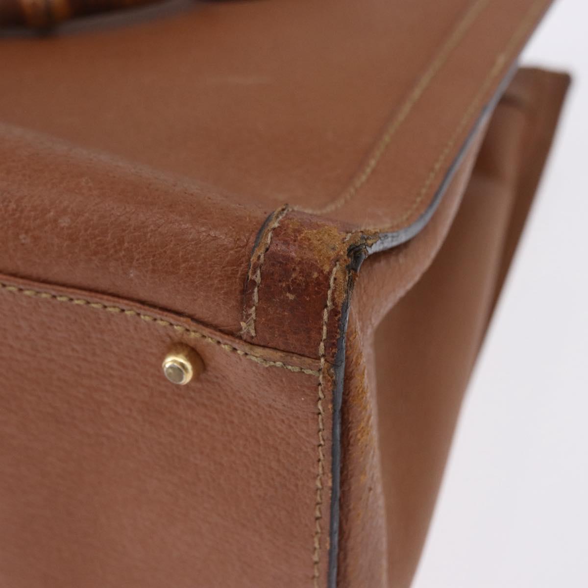 GUCCI Bamboo Hand Bag Leather Brown Gold Tone 002 2853 0260 0 Auth gh2279