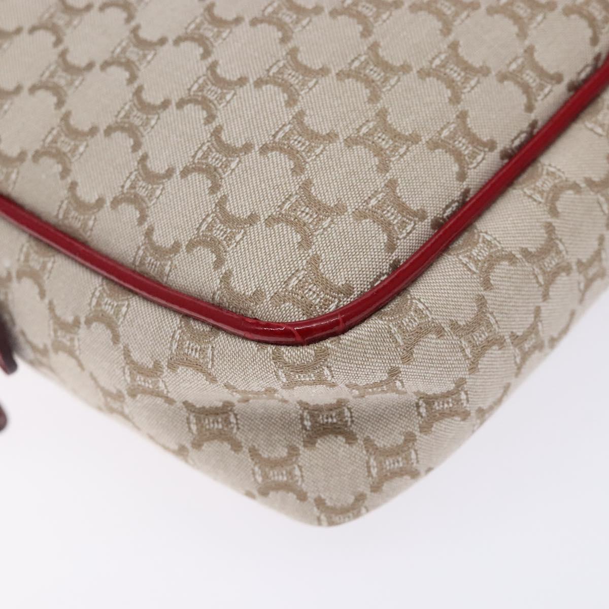 CELINE Macadam Canvas Shoulder Bag Beige Gold Auth gh228