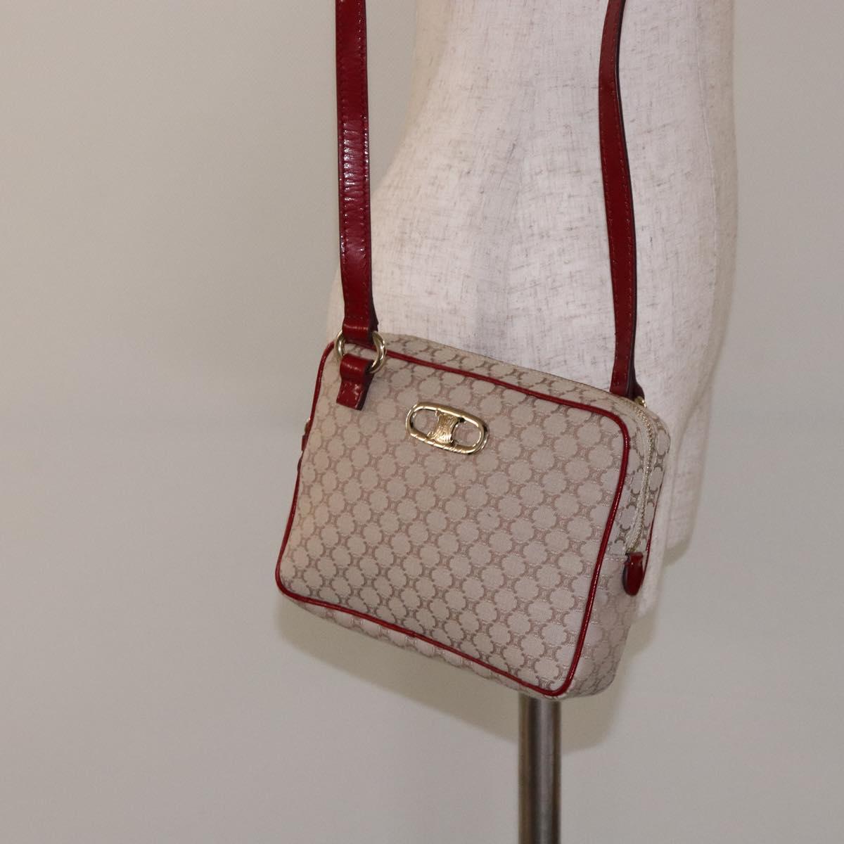 CELINE Macadam Canvas Shoulder Bag Beige Gold Auth gh228